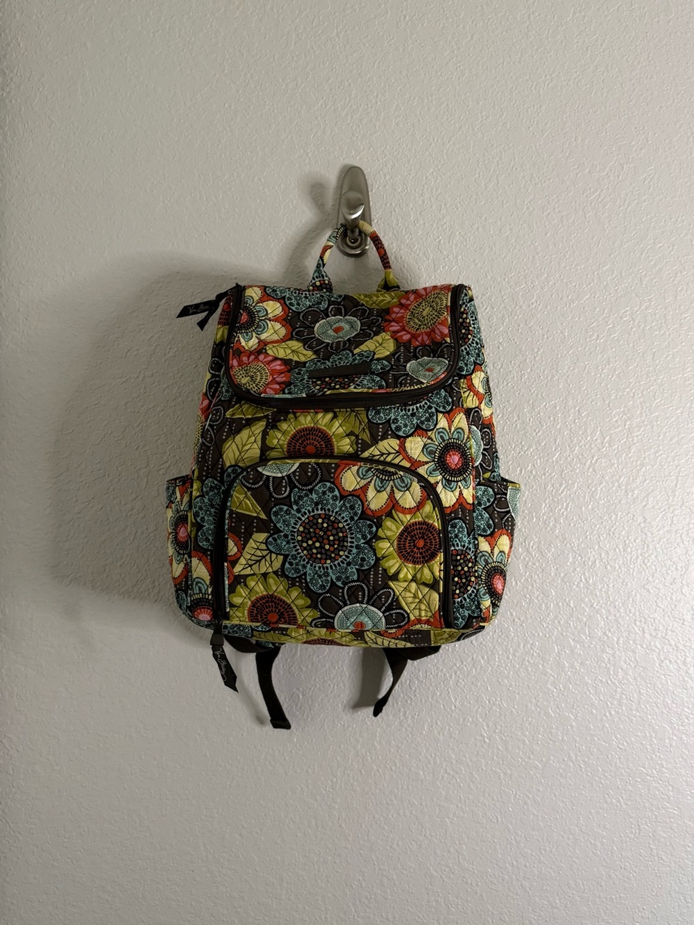 Vera Bradley Flower Shower Quilted Floral Backpack Brown Yellow Orange